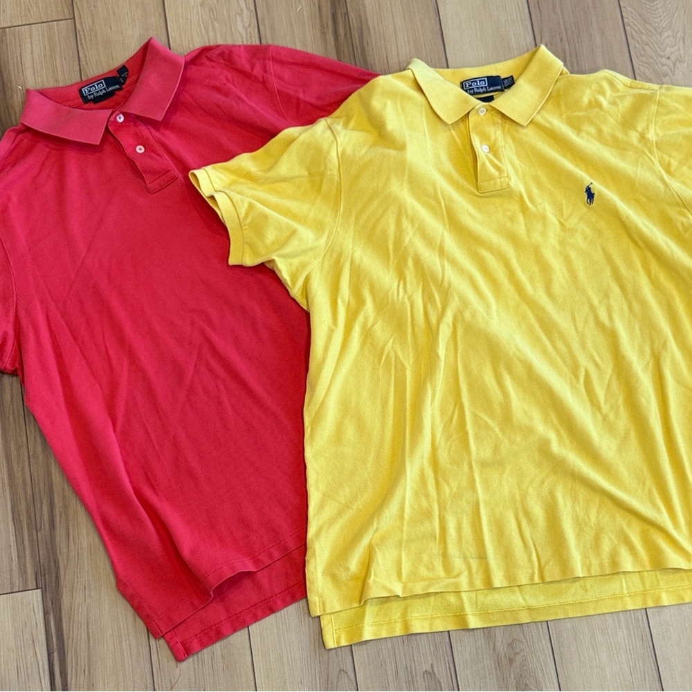 Polo Ralph Lauren Men’s Polo Shirts - Redish Pink and Yellow